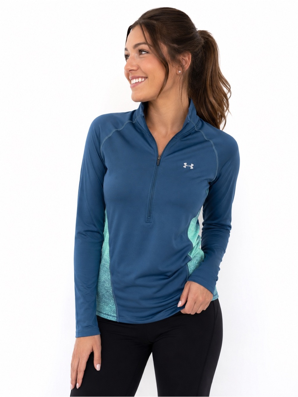 Under Armour Women's Teal Half-Zip Athletic Pullover with Mint Side Panels
